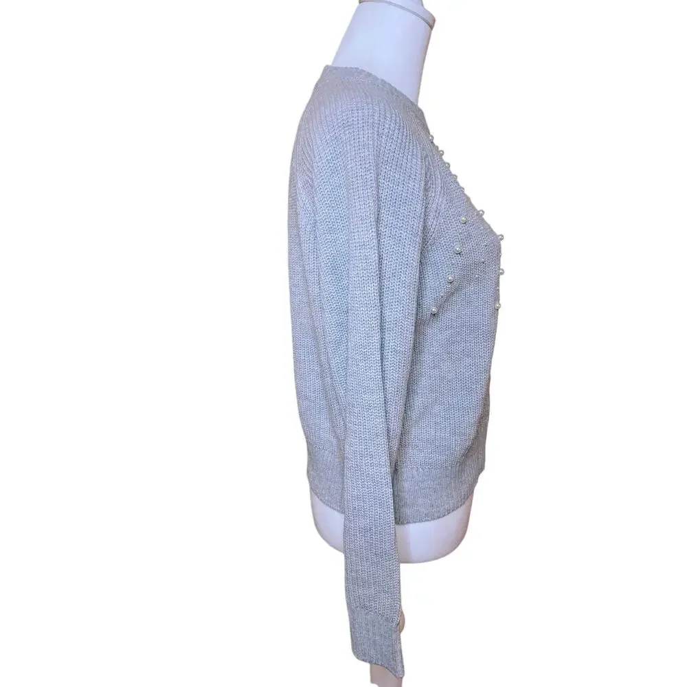 French Connection Women’s Pearl-Embellished Gray Knit Sweater Size XS Coquette